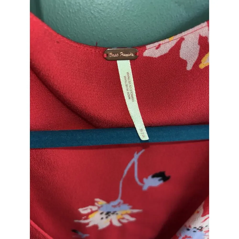 Free People Medium Time on My Side Red Floral Wrap Dress